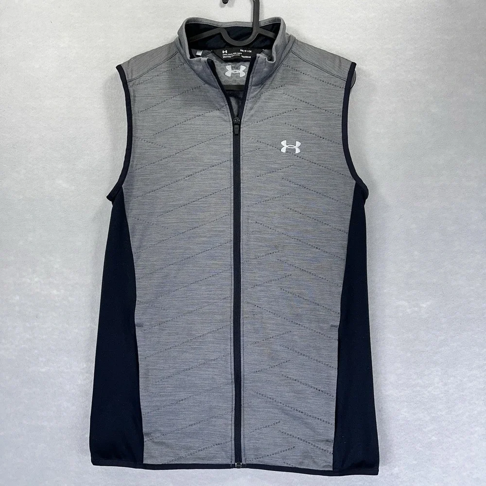 Under Armour Men's Cold Gear Full Zip Vest Gray Quilted Athletic Small Golf Gray
